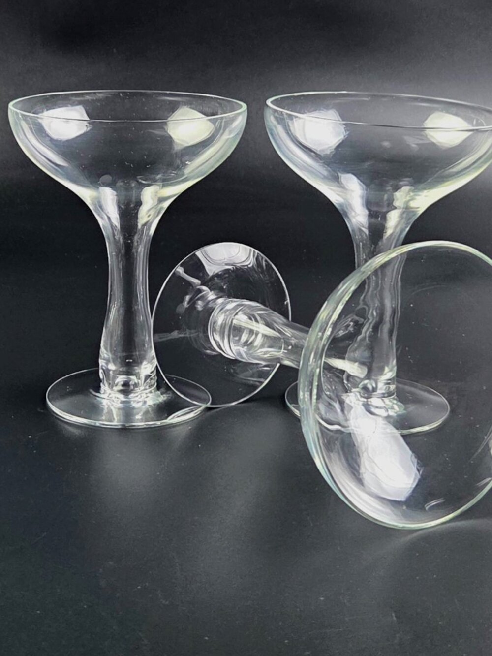 Vintage 1950s Hollow Stem Champagne Glasses β Set of 3 β Mid-Century Elegance